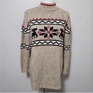 Vintage 80s Eddie Bauer Silk Blend Reindeer Mockneck Sweater Grandpa Style - SP